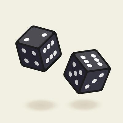 Illustration of black dice tossed in the air. Dice in simple style.
