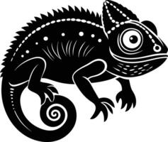 a black and white chameleon lizard on a white background vector