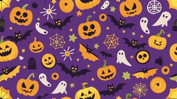 halloween seamless pattern with pumpkins, bats and ghosts vector