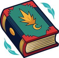 an open book with a leaf on it vector
