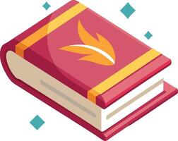a red book with a yellow flame on it vector