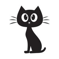 Minimalist Cute Black Cat Illustration, A minimalist illustration of a cute black cat with big eyes and a simple design. Perfect for use in graphic projects, product design vector