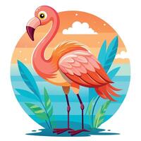 Flamingo bird stands kawaii vector