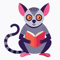 Galago monkey reading kawaii vector
