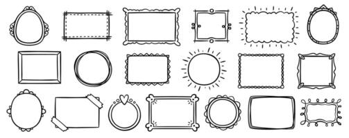 Sketch frames. Hand drawn scrapbooking picture frame. Black doodle circle, round, square, rectangle label, oval banner. Cartoon ink painted scribble stickers. set vector