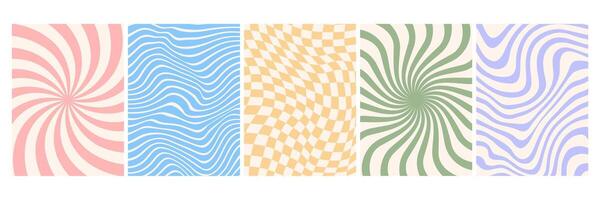 Groovy backgrounds. Comic 70s psychedelic texture. Retro funky pattern with hippie vibes with wavy, twisty swirl print. Vintage 60s texture prints graphic design template. Abstract backdrops vector