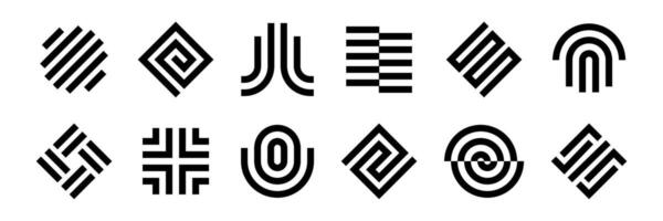 Line shape logo. Abstract linear shapes for logotypes in minimal futuristic brutalist style. Y2k geometric symbols. Template for bauhaus poster, banner and business card. set vector
