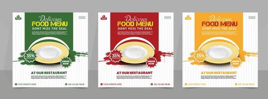 Food social media post template with plate. Set of Editable square banner template design for food post. Suitable for Social Media Post restaurant and culinary. for post, web vector