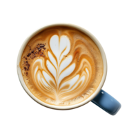 hot coffee latte with beautiful milk foam latte art texture isolated on a transparent background, top view, cut-out png