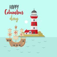 Sailing ship floating on the sea waves. Caravel Santa Maria. Happy Columbus Day Hand drawn design element. vector