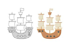 sketch of a sailboat, ship, coloring book, isolated object on a white background. vector