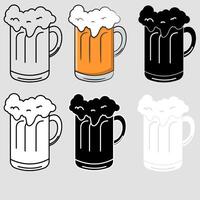 Beer glass in 6 versions, colour, black and white, white and black, and knockout isolated on a blue background to show the transparency vector