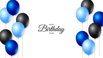 Happy birthday illustration design with realistic blue and black balloons on white background vector