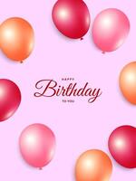 Happy birthday poster design. Birthday greeting template with balloon decoration for birthday party, invitation and celebration vector