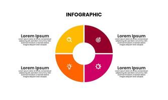 Circle Infographic chart template with 4 option, step or sections. Modern infographic element design vector