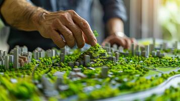 Architect designs eco friendly and sustainable city model to promote green urban development photo
