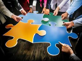 Business people connecting puzzle pieces teamwork concept photo