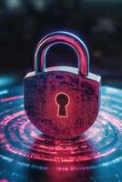 Digital padlock protecting computer circuit board from cyber attacks photo