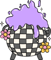 Groovy Retro Halloween witch cauldron Cartoon Character Doodle Hand Drawing Vibrant Bold Funky Art png