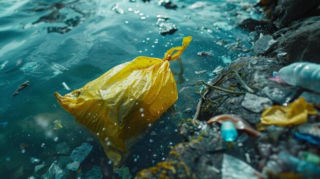 Plastic waste in ocean water, underscoring the issue of pollution photo