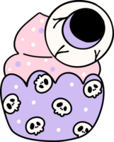 Cute Pastel Halloween muffin cupcake Groovy Retro Cartoon Character Girly Coquette Flower Doodle png