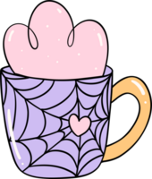 Cute Pastel Halloween spider coffee mug Groovy Retro Cartoon Character Girly Coquette Flower Doodle png