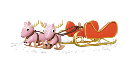 3d christmas sleigh for santa claus with reindeer isolated. merry christmas and happy new year, 3d render illustration png