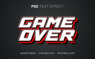 3D Editable Text Effect Game Over psd