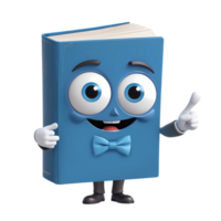 3d rendering book cartoon character with bow tie png