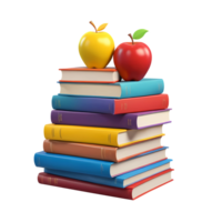 3d rendering stack of books with apples png