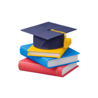 3d rendering stack of books with graduation cap png