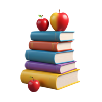 3d rendering stack of books with apples png