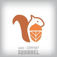 Unique logo with squirrel design behind hazelnuts. Creative animal, company icon template. vector