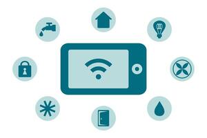 Smartphone house control system concept. Digital home with automation technology. Flat illustration. vector