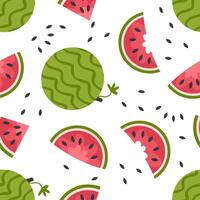 Summer seamless pattern with watermelons in flat style. Perfect art background for banner, card, textile, fabric, paper, sale. Hand drawn illustration. vector
