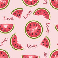 Romantic seamless pattern with watermelons slices. Perfect background template for banner, cover, label, textile, fabric, paper. Hand drawn illustration. vector