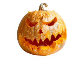Carved pumpkin with spooky face on black background. png
