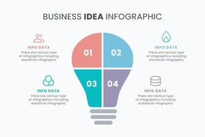 Idea light bulb infographic template for growth diagram, graph, presentation, chart. Business startup idea lamp concept with 4 options vector