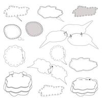 A set of decorative comic clouds with pins, threads, needles on a white background vector