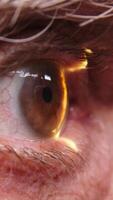 fermer de une Sénior homme ayant le sien vision testé sur un ophtalmologie diagnostique vision essai équipement. vieux homme Faire œil tester avec non contact tonomètre, vérification vision à optique clinique video