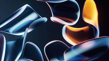 Abstract transparent glass flower with neon light, 3d rendering. video