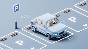 The car is parking automatically in a parking lot, 3d rendering. video