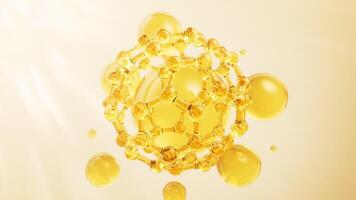 Molecule and golden liquid bubble, 3d rendering. video