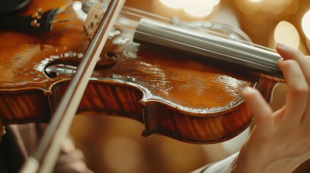 Close Up of Violinist's Hand Playing a Violin photo