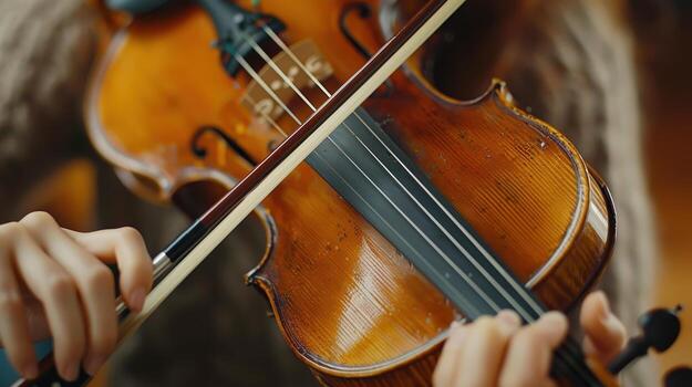 Close Up of a Violinist's Hand Bowing the Strings photo