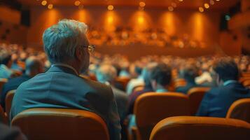 A Man Sitting in an Audience at a Large Event photo