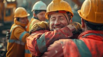 Construction Workers Celebrate Success on a Sunny Day photo