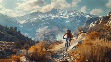 Mountain Biker Descending a Trail in the Sierra Nevada Mountains photo
