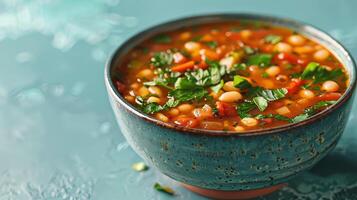 A Bowl of Hearty White Bean Soup With Parsley and Vegetables photo