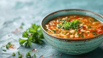 A Bowl of Hearty White Bean Soup With Fresh Parsley photo